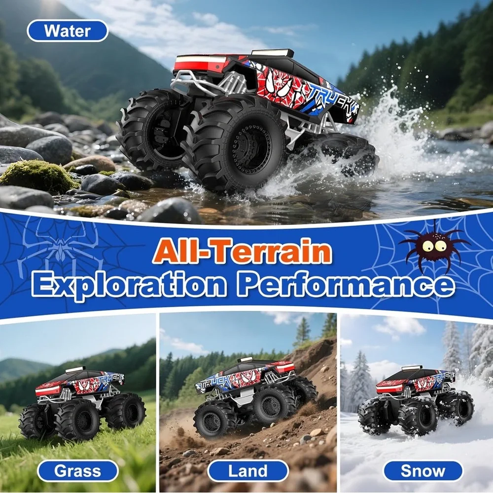 Amphibious Spiderman Remote Control Monster Truck Toy - Red and Black NIB